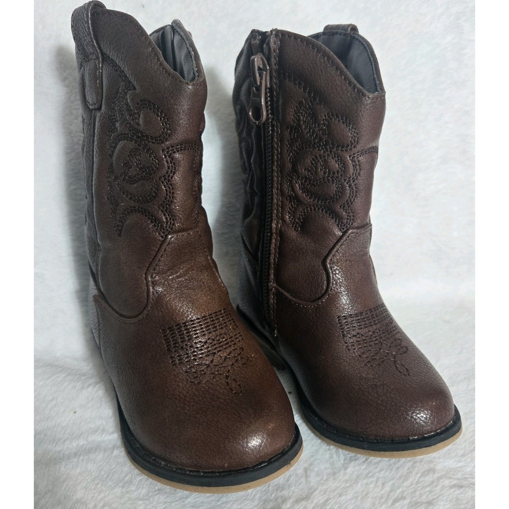 CAT & JACK Brown Cowboy/girl Boots Zippered Sz 5 Kids lined casual